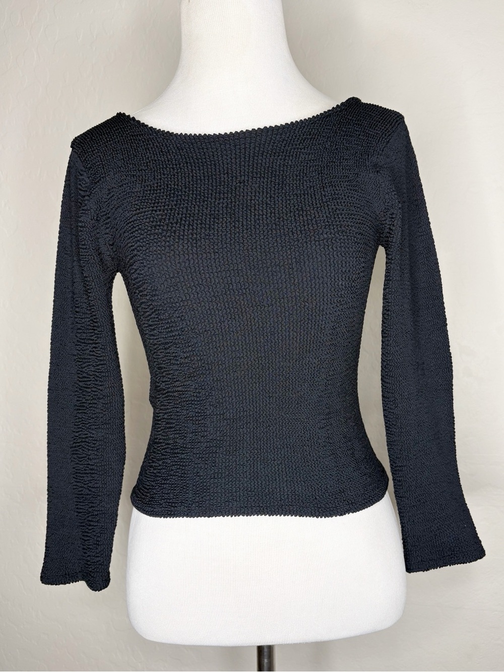 Vintage Hunza Maxxam Crinkle Backless Top Black One Size 80s 90s Made England - Picture 1 of 11